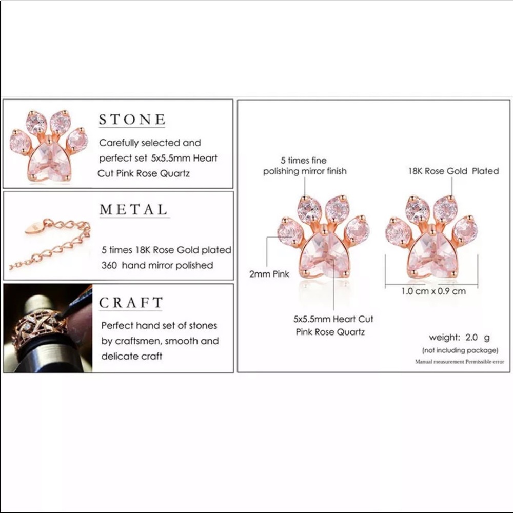 Rose Gold Paw 🐾 Stud Earrings - Picture 5 of 5